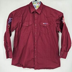 Vaccari Shirt Mens Large Pearl Snap Embroidered USA Flag‎ Western Patriotic